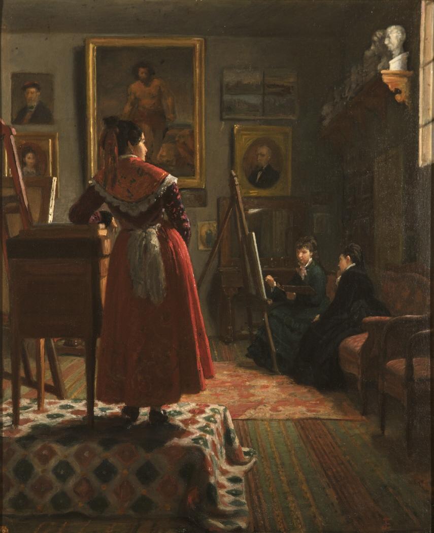 Joaquina Serrano pintando en el estudio de Espalter, Joaquín Espalter, 1876