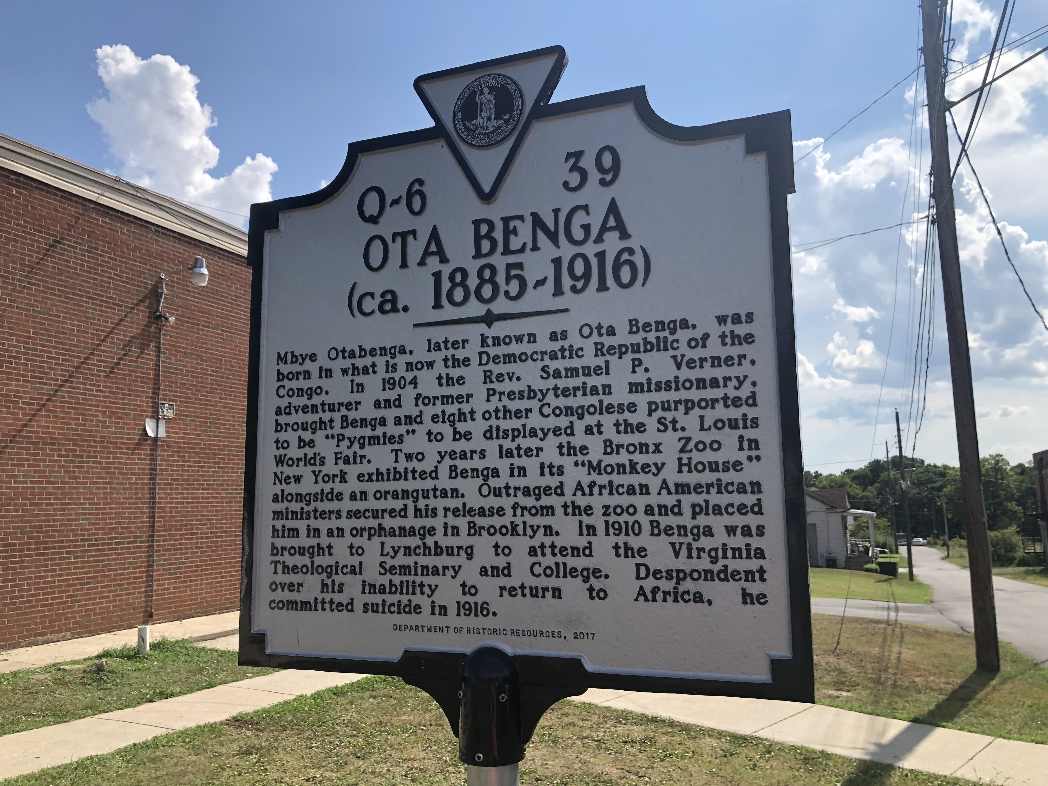 Historical marker in honor of Ota Benga. Author: Devry Becker Jones. Attribution: CC0 1.0 DEED CC0 1.0 Universal. Source: The Historical Marker Database: https://www.hmdb.org/
